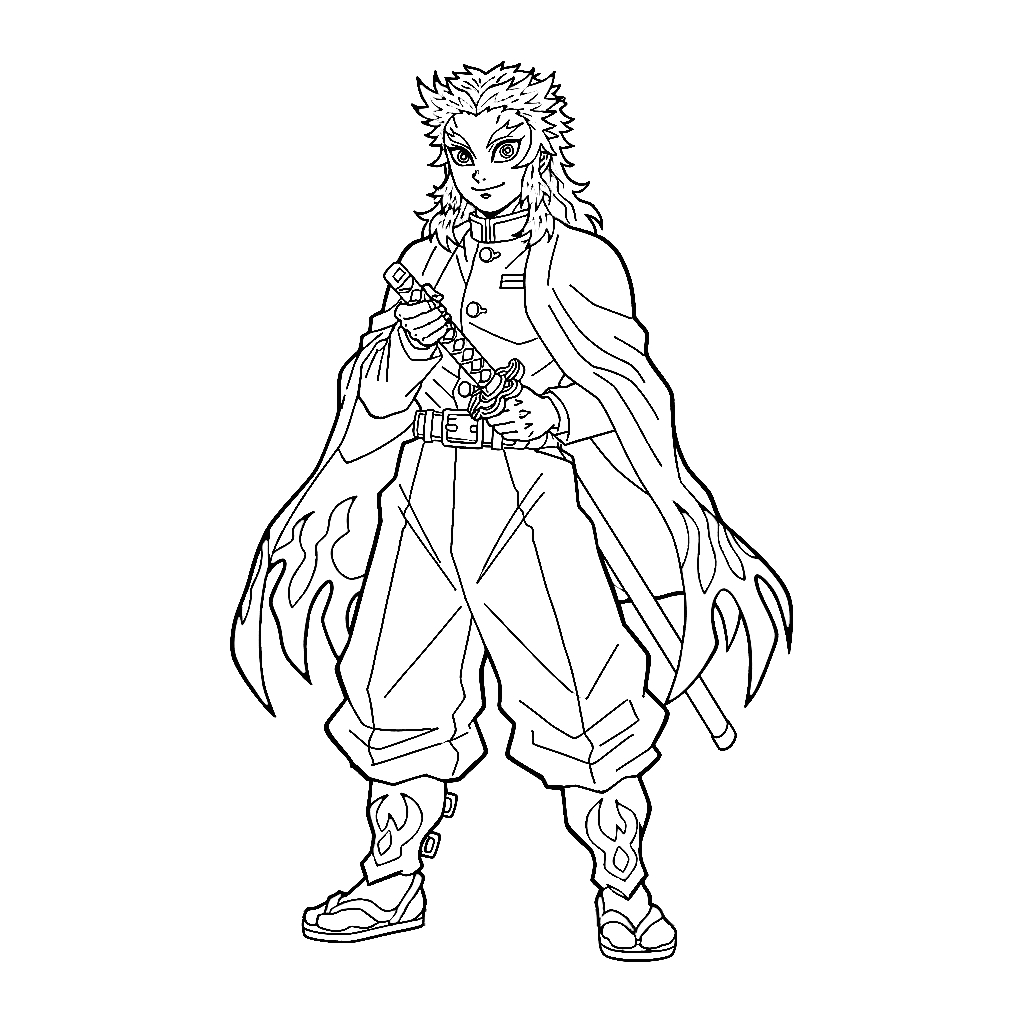 Kyojuro Rengoku 3 páginas para colorear para imprimir gratis Kyojuro Rengoku