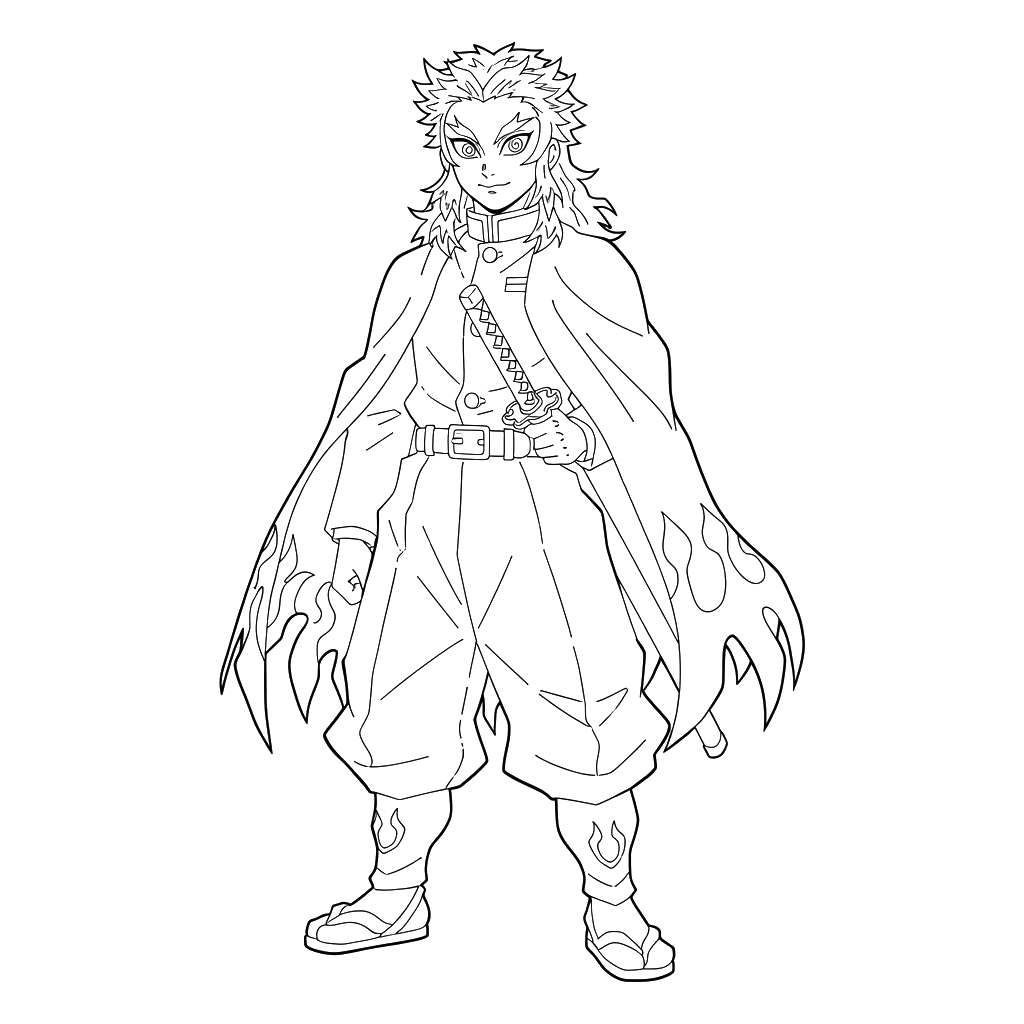 Kyojuro Rengoku 4 páginas para colorear gratis Kyojuro Rengoku pdf