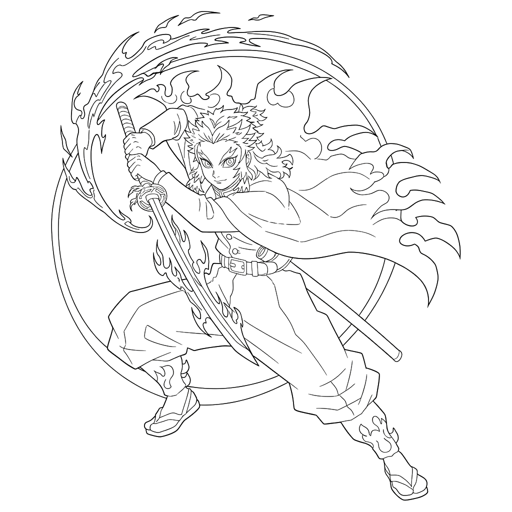 Kyojuro Rengoku 8 páginas para colorear lindas y fáciles de Kyojuro Rengoku
