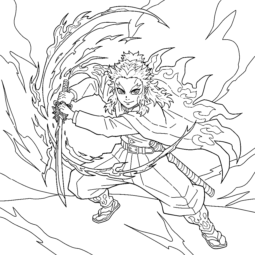 Kyojuro Rengoku 10 páginas para colorear lindas y fáciles de Kyojuro Rengoku 1