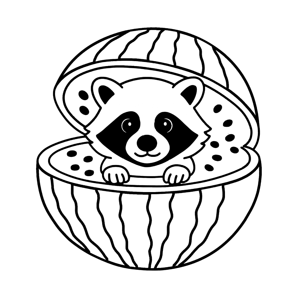Raccooni Watermelunni 2 páginas para colorear para niños Raccooni Watermelunni