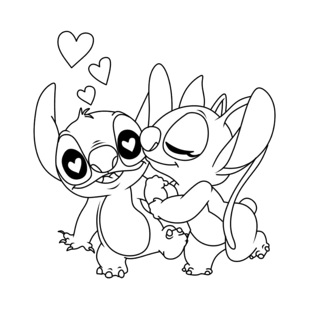 Stitch and Angel 2 páginas para colorear gratis Stitch and Angel para adultos