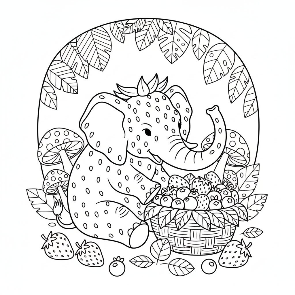 Strawberry Elephant 16 páginas para colorear fáciles de Strawberry Elephant