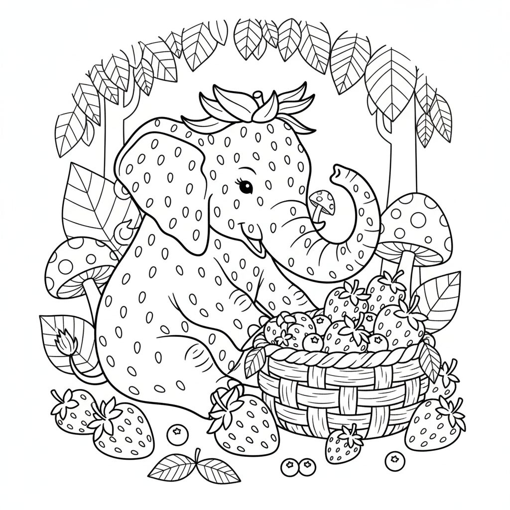 Strawberry Elephant 17 páginas para colorear para adultos Strawberry Elephant 1