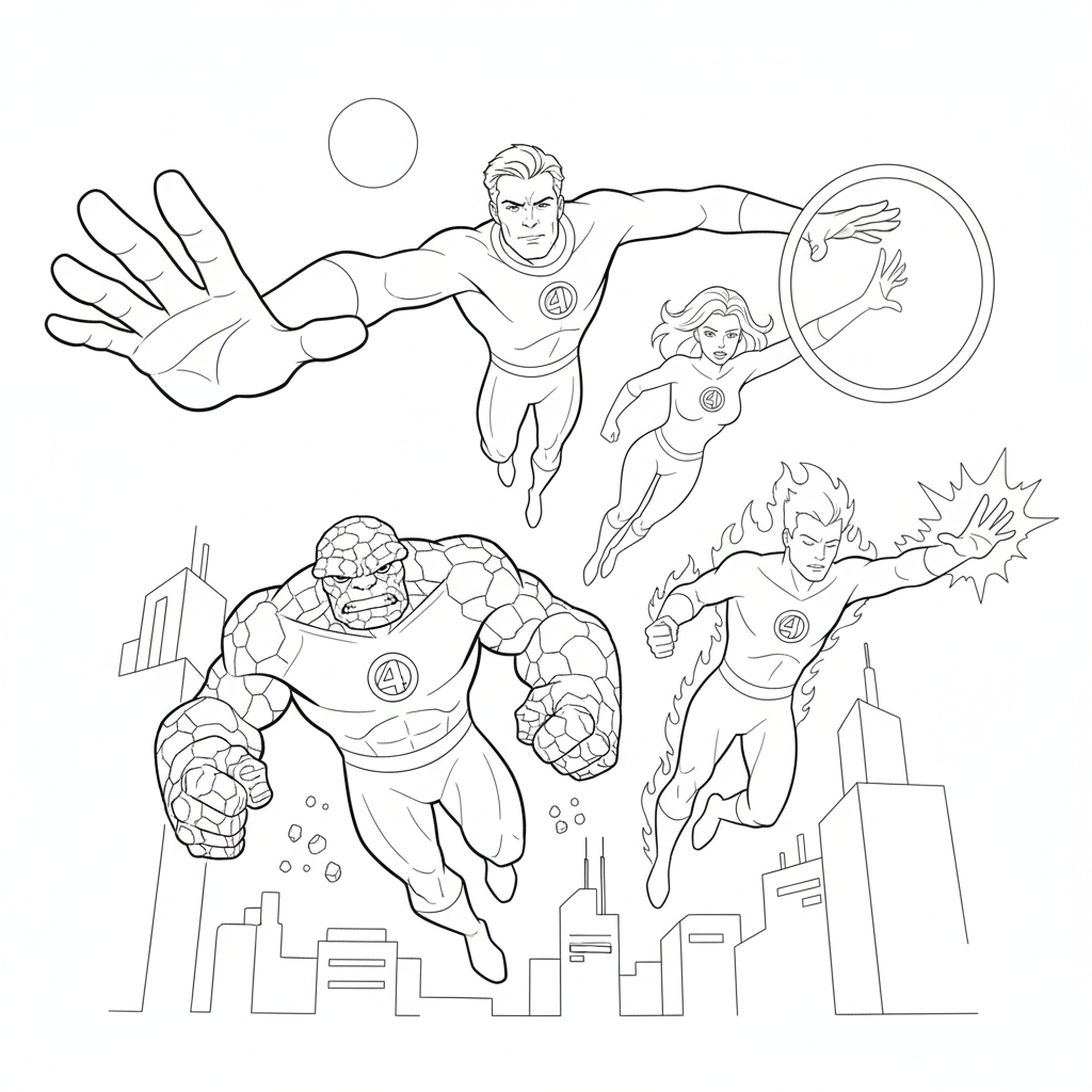 Fantastic Four 3 páginas para colorear gratis Fantastic Four