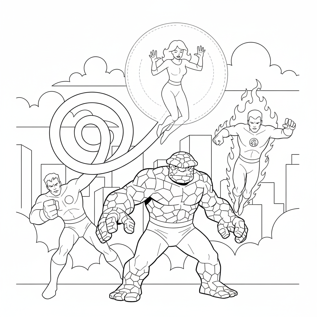 Fantastic Four 12 felices páginas para colorear Fantastic Four 1