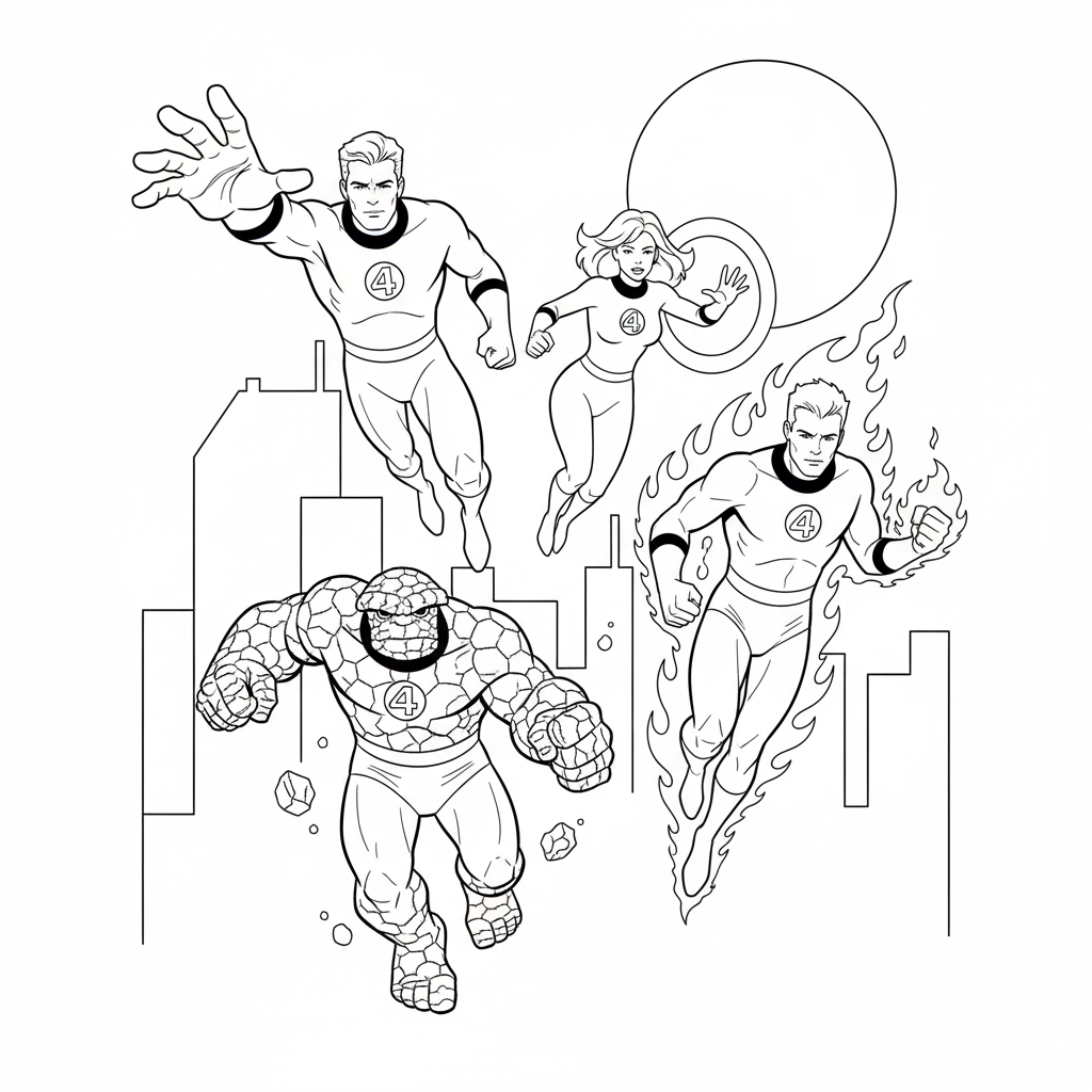 Fantastic Four 2 felices páginas para colorear Fantastic Four