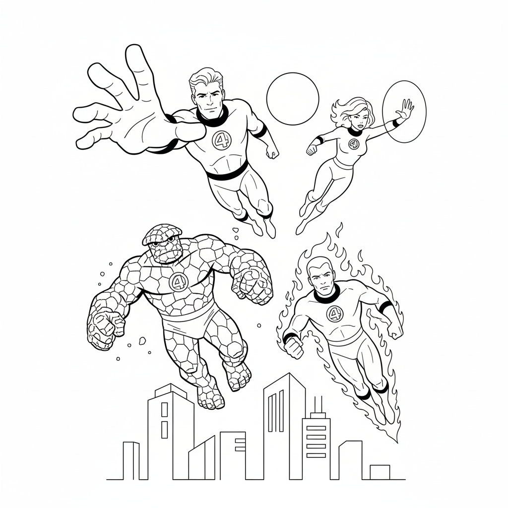 Fantastic Four 7 páginas para colorear imprimibles Fantastic Four para adultos