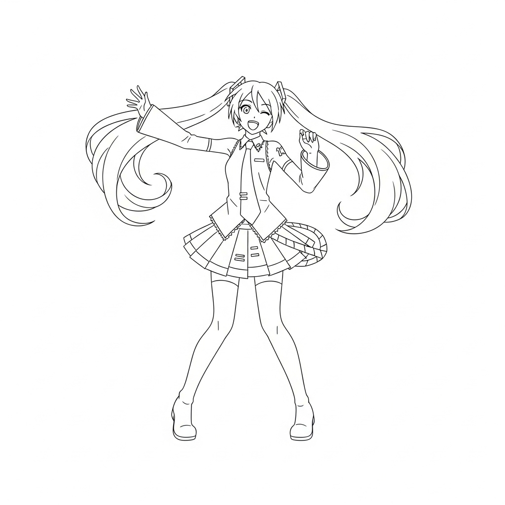 Hatsune Miku 9 páginas para colorear detalladas de Hatsune Miku para adultos