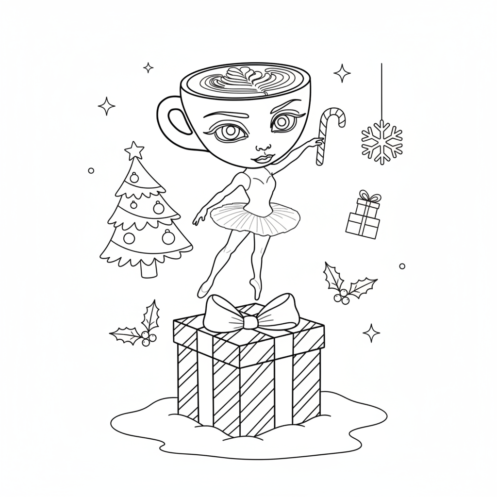páginas para colorear detalladas de Ballerina Cappuccina Navidad