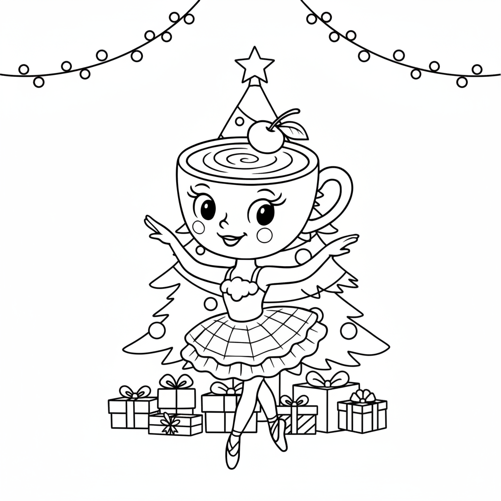 páginas para colorear lindas y fáciles de Ballerina Cappuccina Navidad