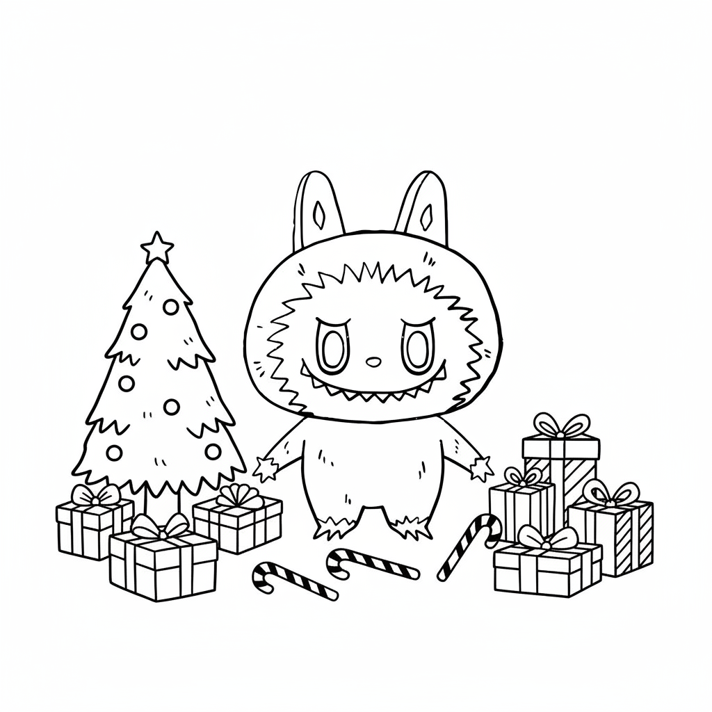 páginas para colorear Labubu Navidad gratis