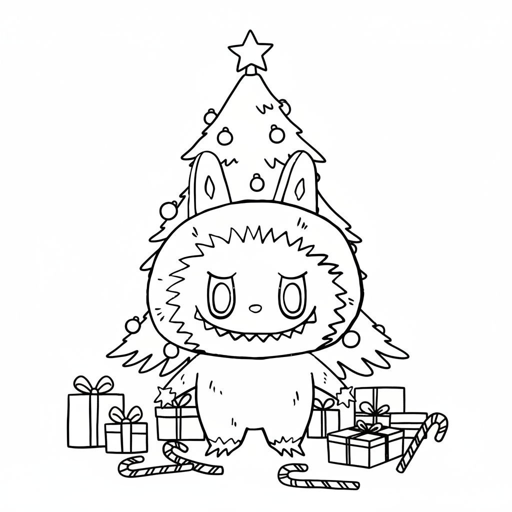 páginas para colorear gratis Labubu Navidad