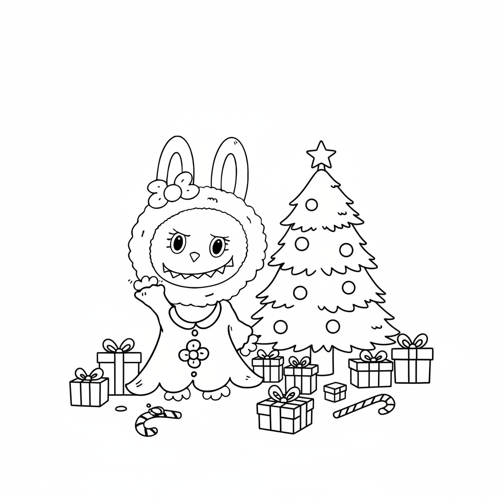 páginas para colorear Labubu Navidad imprimibles