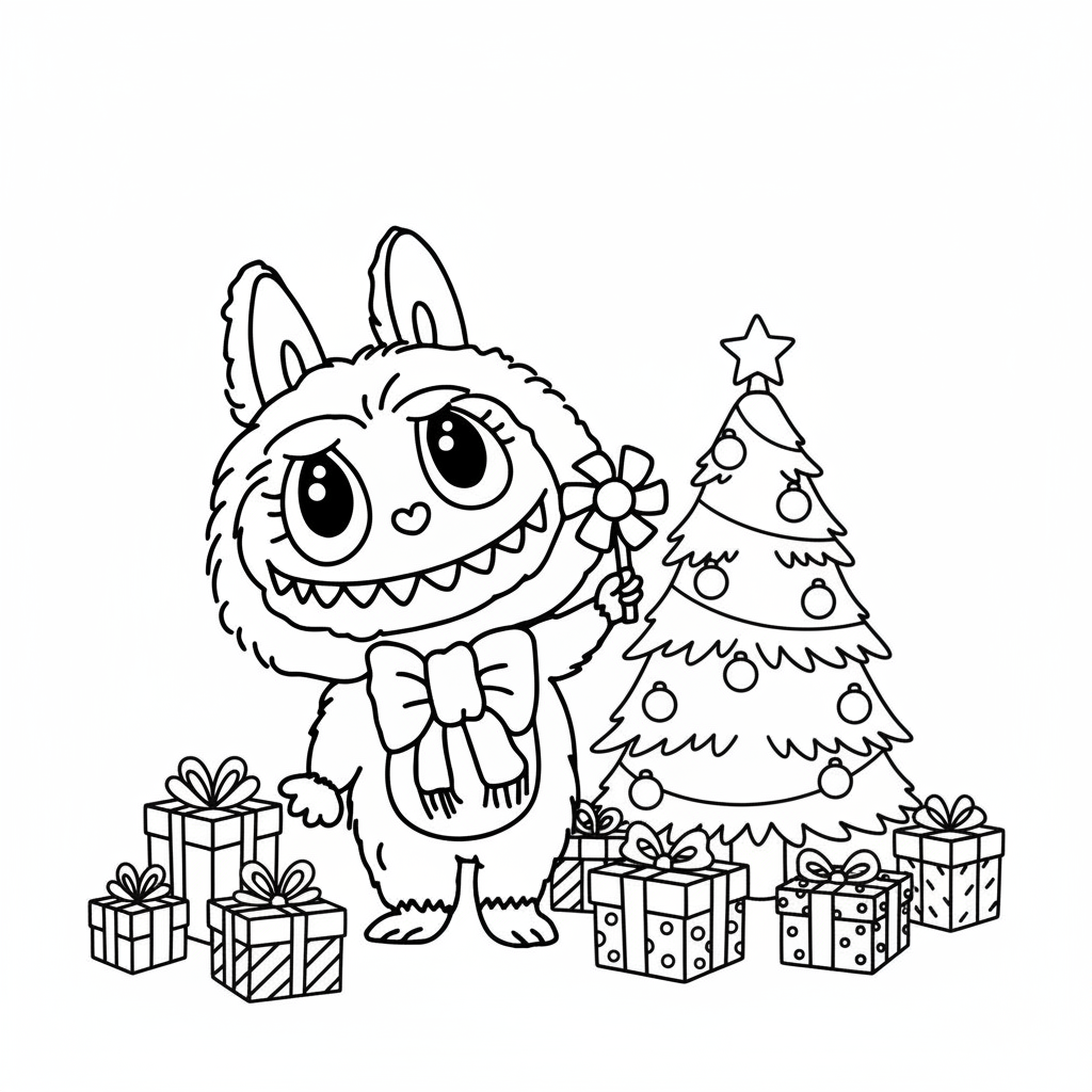 páginas para colorear gratis Labubu Navidad 1