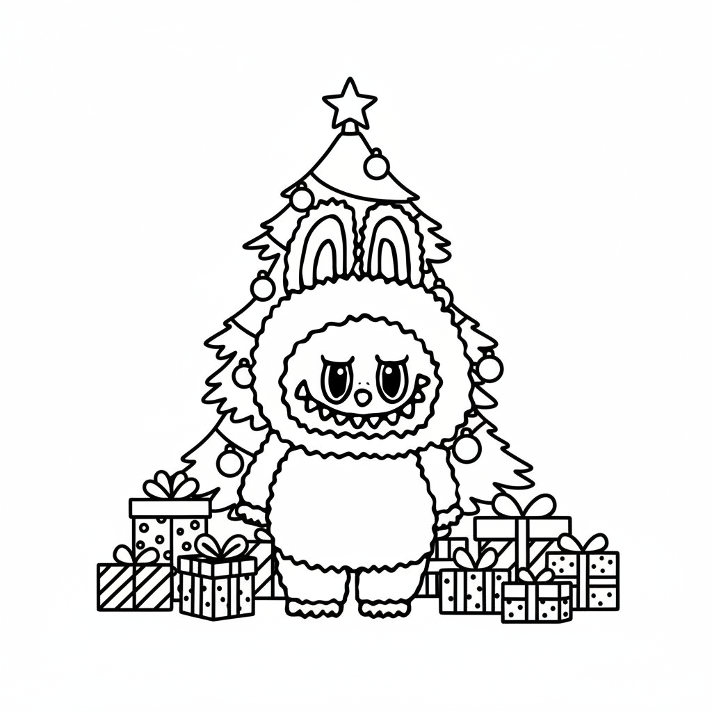 páginas para colorear gratis para adultos Labubu Navidad 1