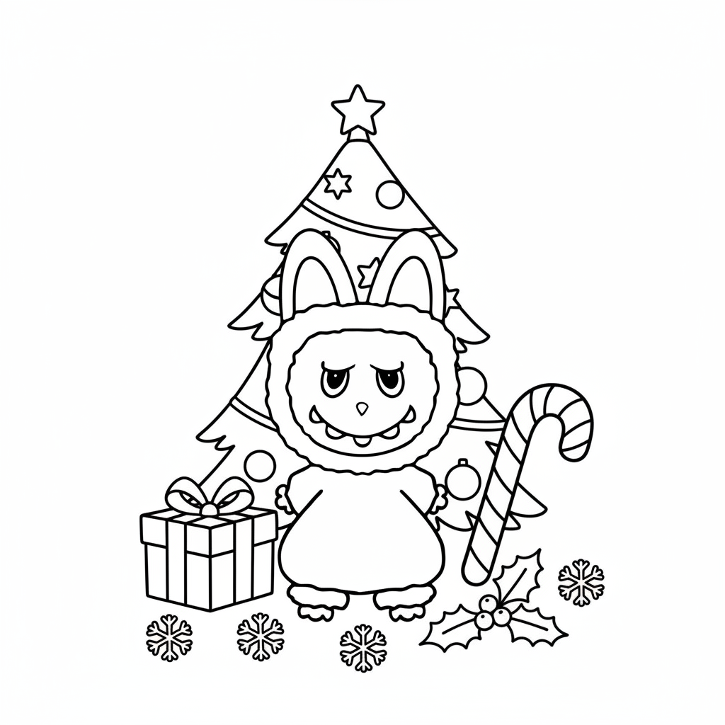 Labubu Navidad páginas para colorear para adultos fáciles