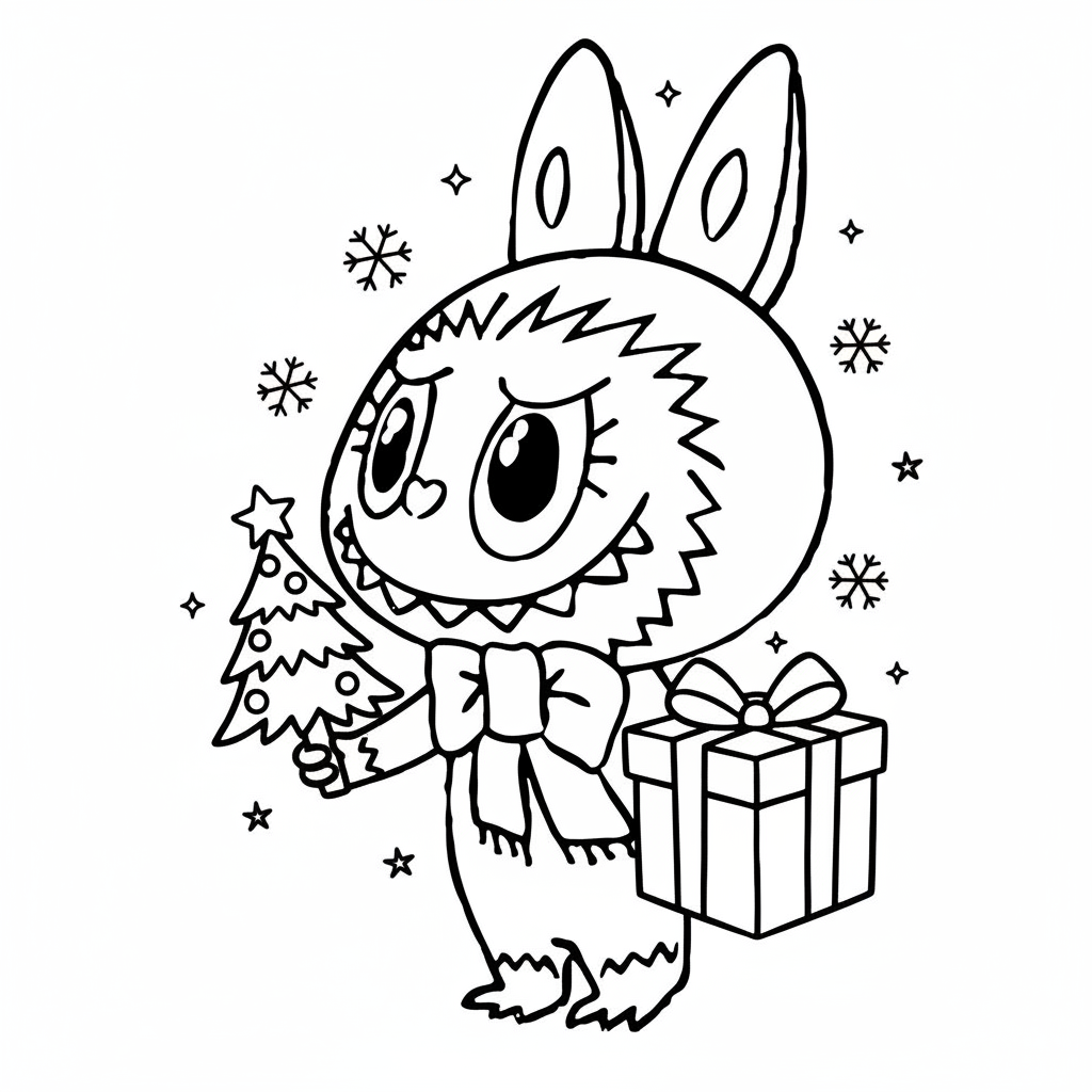 páginas para colorear gratis Labubu Navidad 2