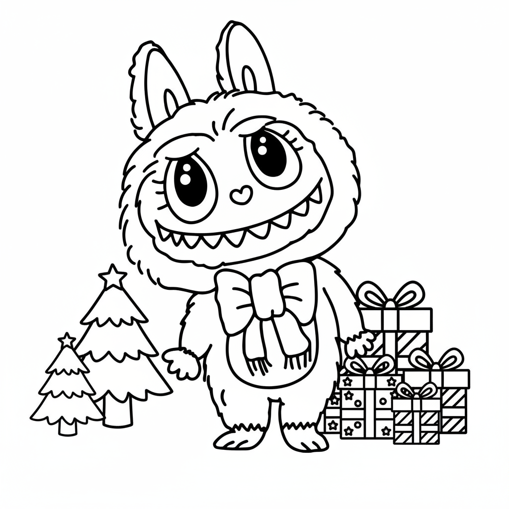 páginas para colorear para niños Labubu Navidad 1