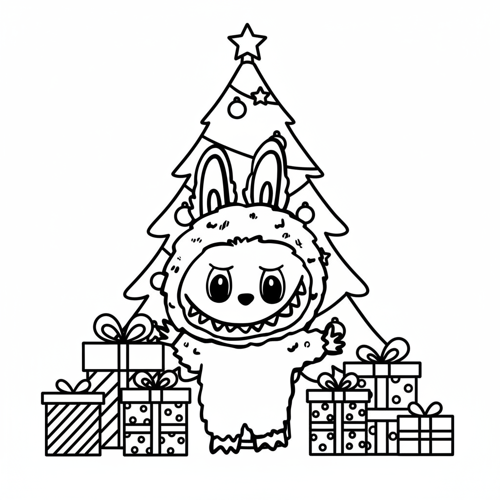 páginas para colorear imprimibles Labubu Navidad 1