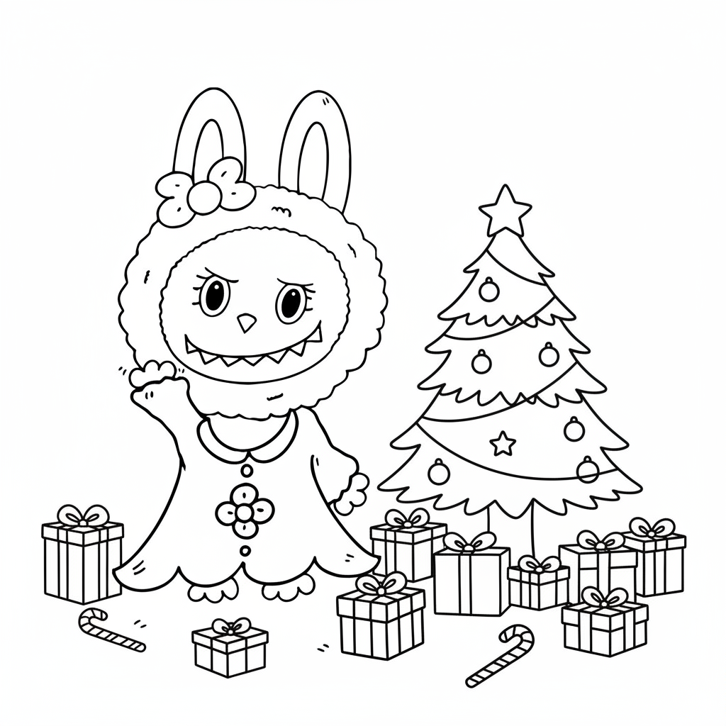 Labubu Navidad páginas para colorear pdf
