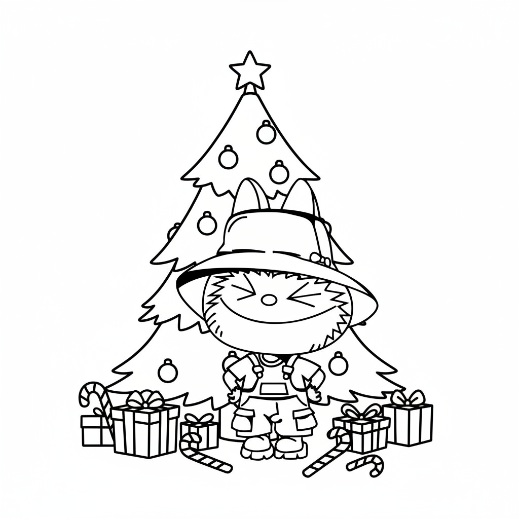 páginas para colorear Labubu Navidad gratis 1