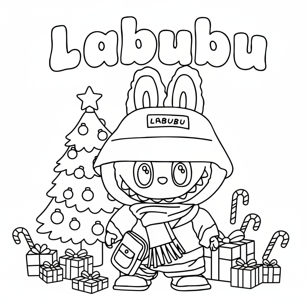 páginas para colorear Labubu Navidad imprimibles gratis