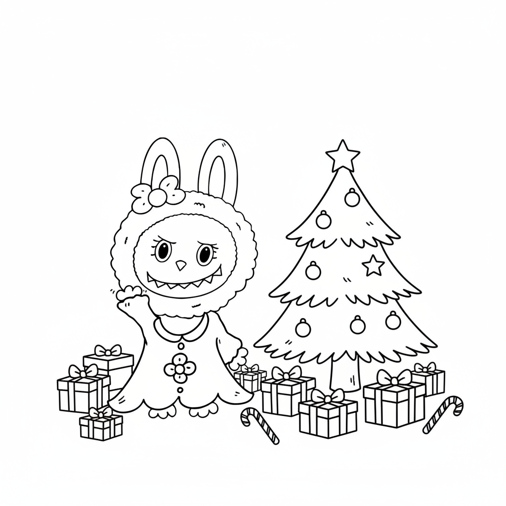 Labubu Navidad páginas para colorear de adornos