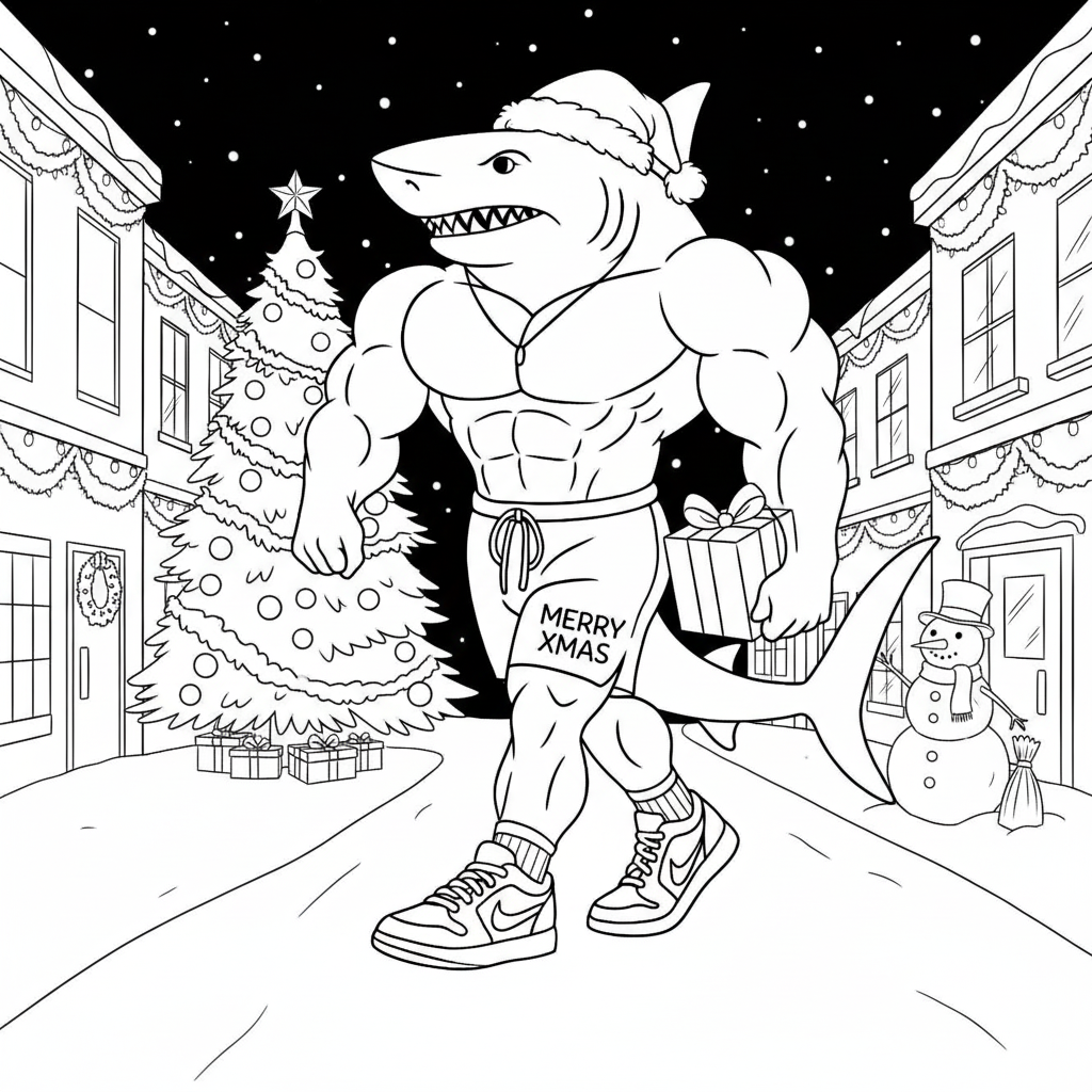 Tralalero Tralala Navidad 12 páginas para colorear Tralalero Tralala Navidad imprimibles