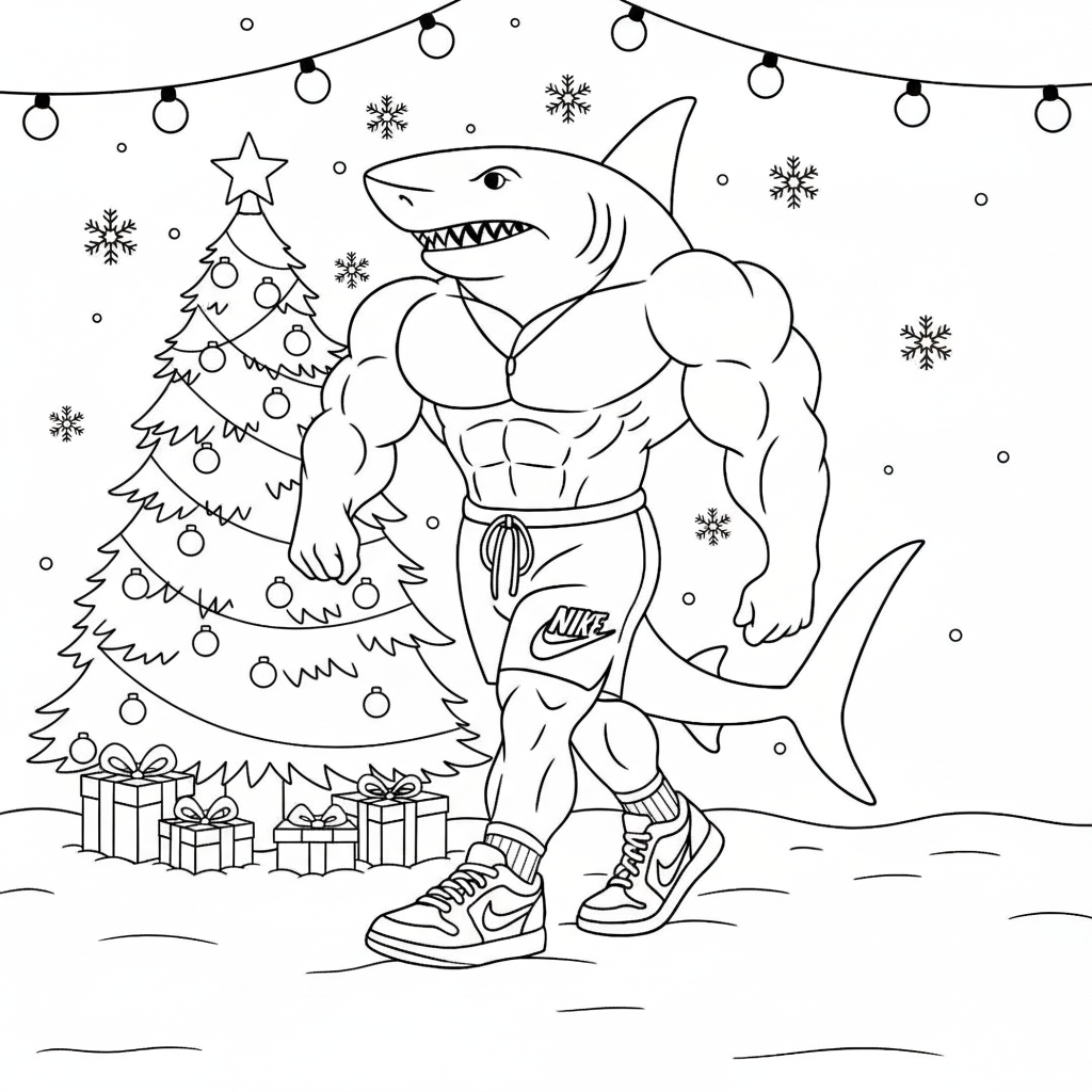 Tralalero Tralala Navidad 6 páginas para colorear imprimibles Tralalero Tralala Navidad