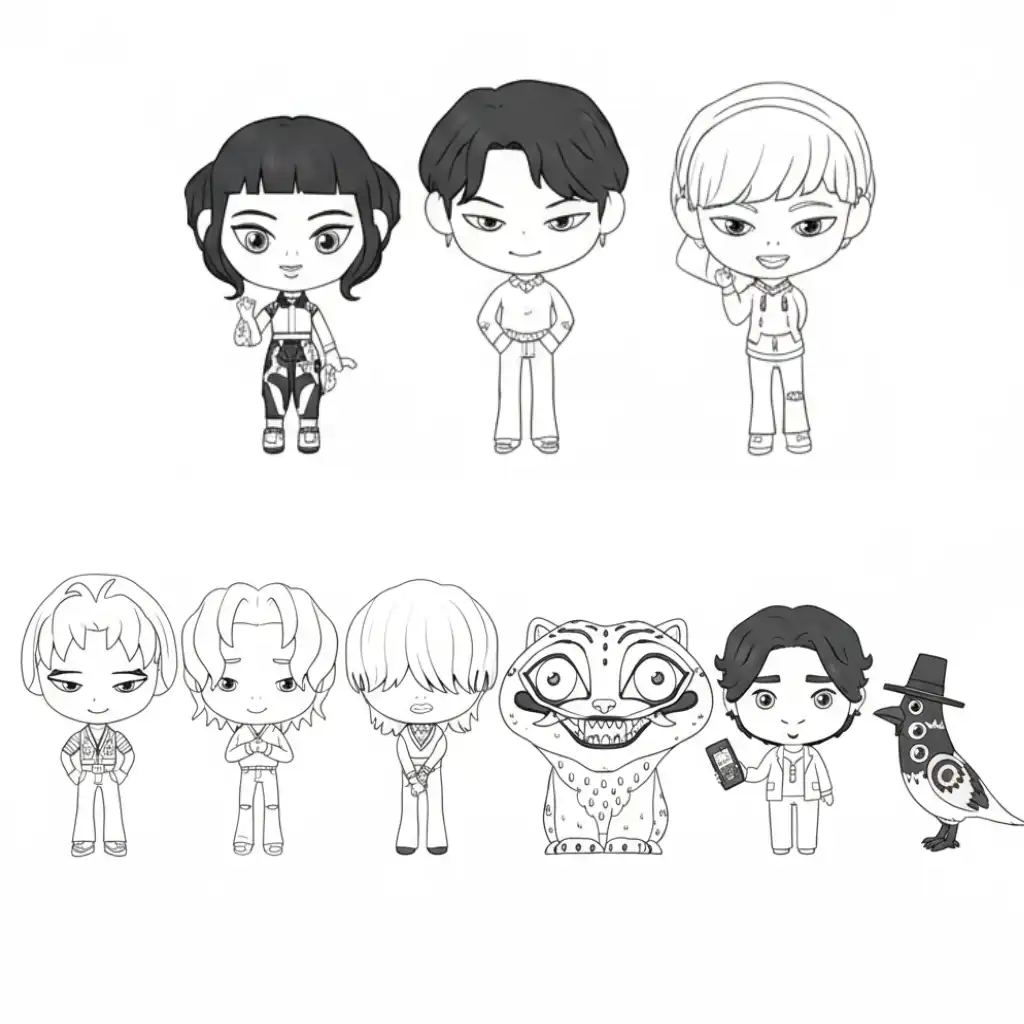 páginas para colorear gratis KPop Demon Hunters para niños