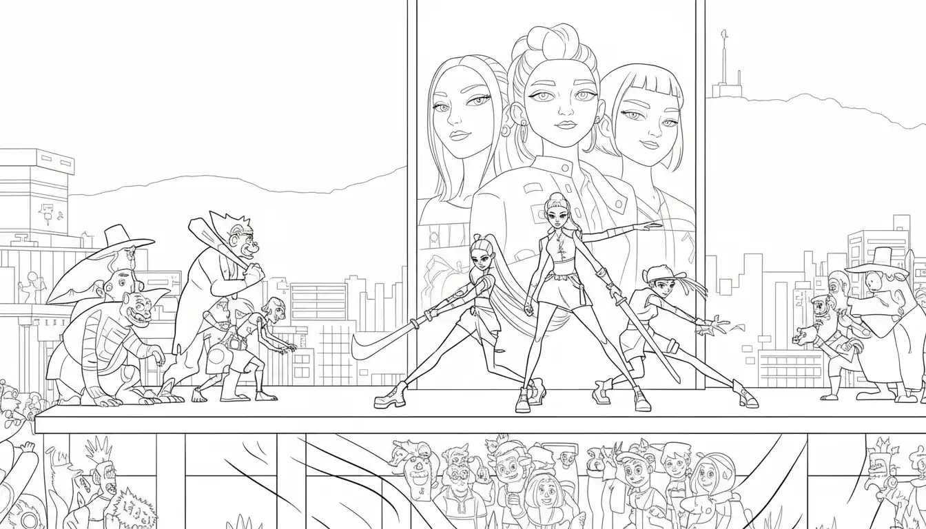 páginas para colorear kawaii lindas KPop Demon Hunters