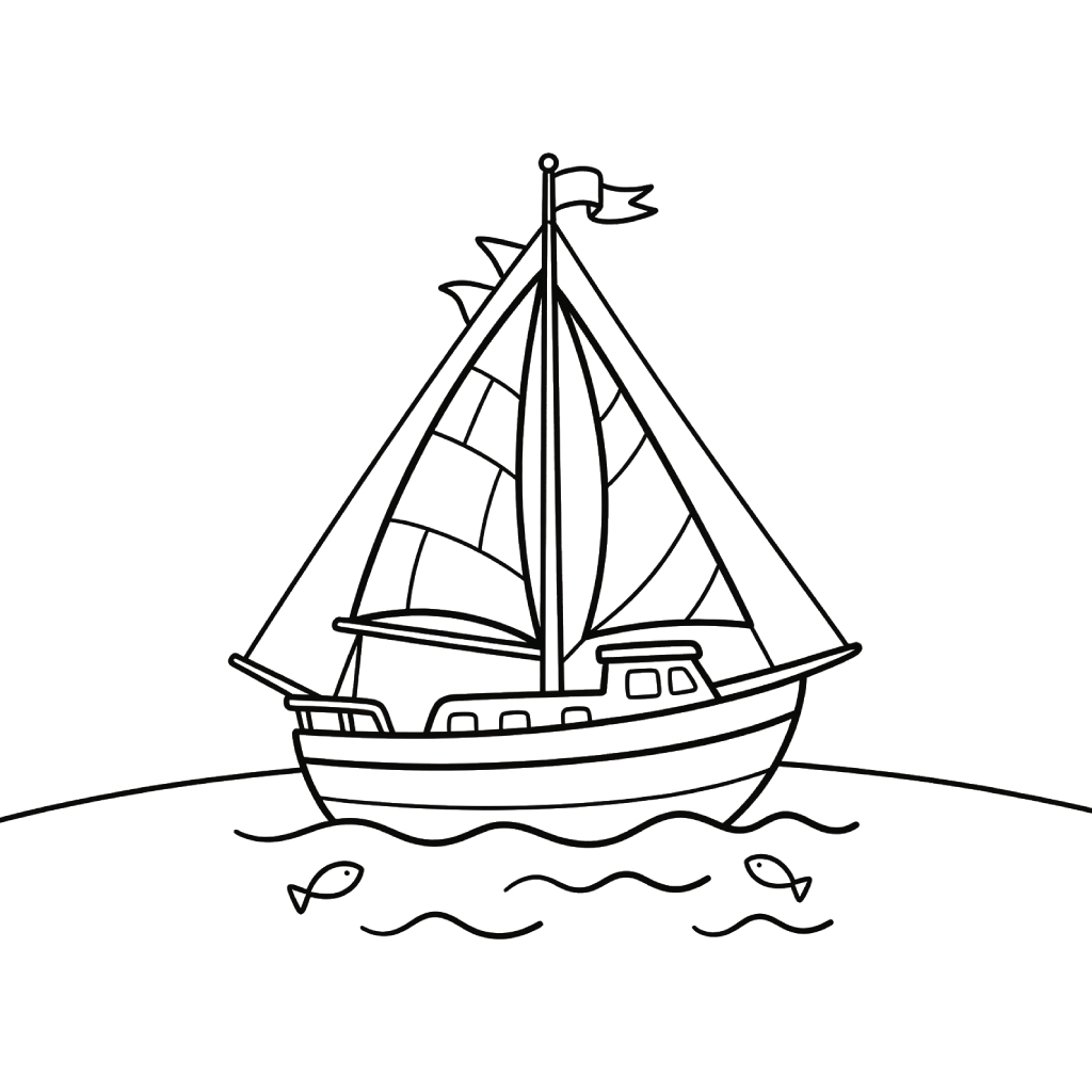 divertidas páginas para colorear Barco de Vela 1