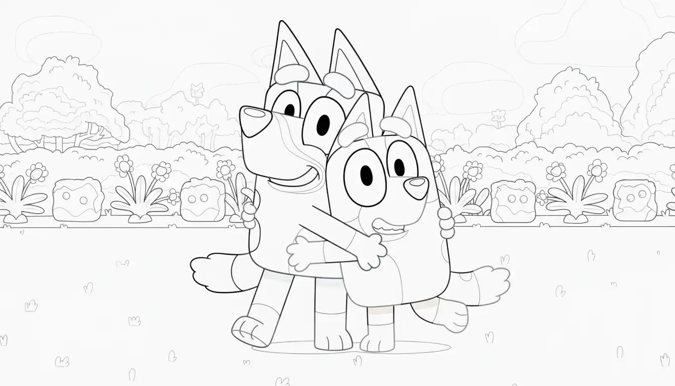 felices páginas para colorear Bluey 1