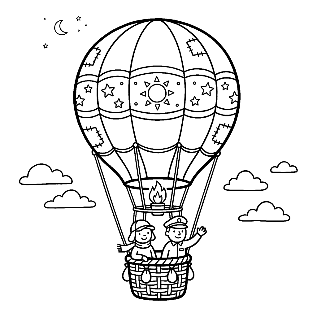 felices páginas para colorear Globo Aerostático