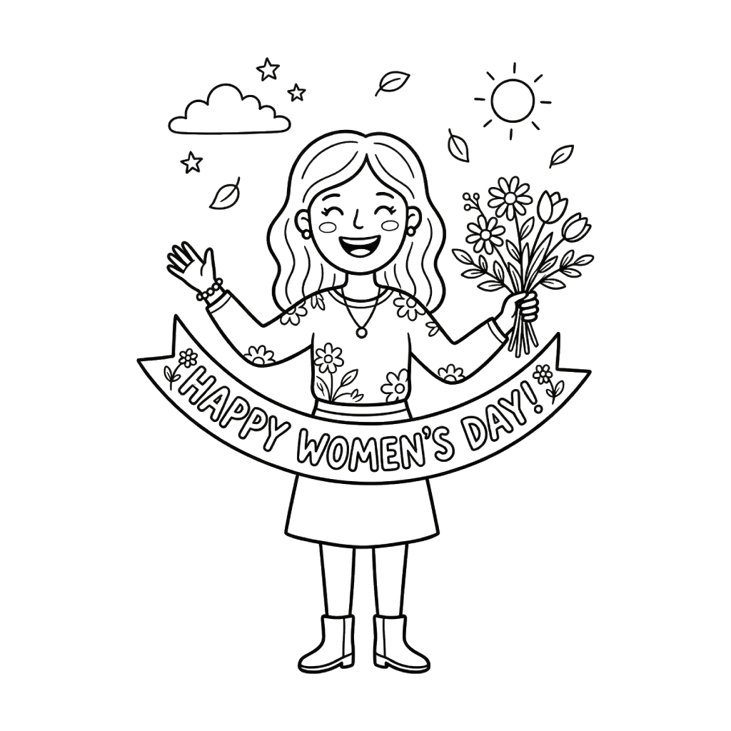 Feliz día de la mujer 4 Happy Women’s Day páginas para colorear para adultos pdf
