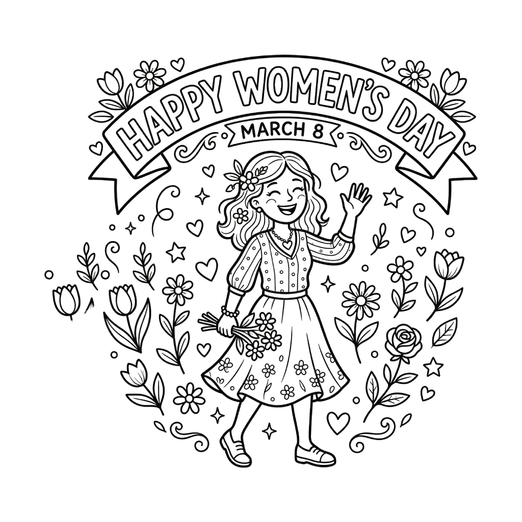 Feliz día de la mujer 5 páginas para colorear detalladas de Happy Women’s Day para adultos