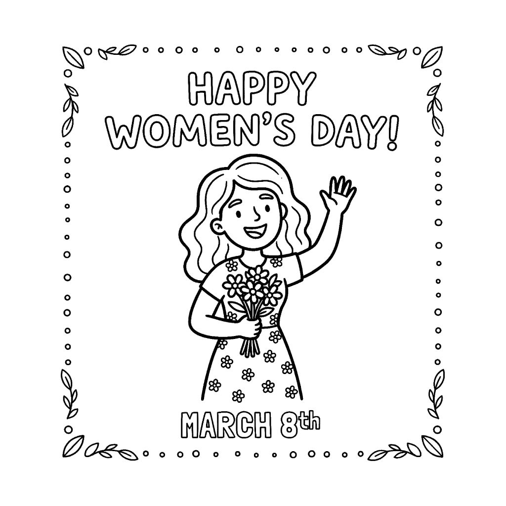 Feliz día de la mujer 7 páginas para colorear de árboles Happy Women’s Day gratis
