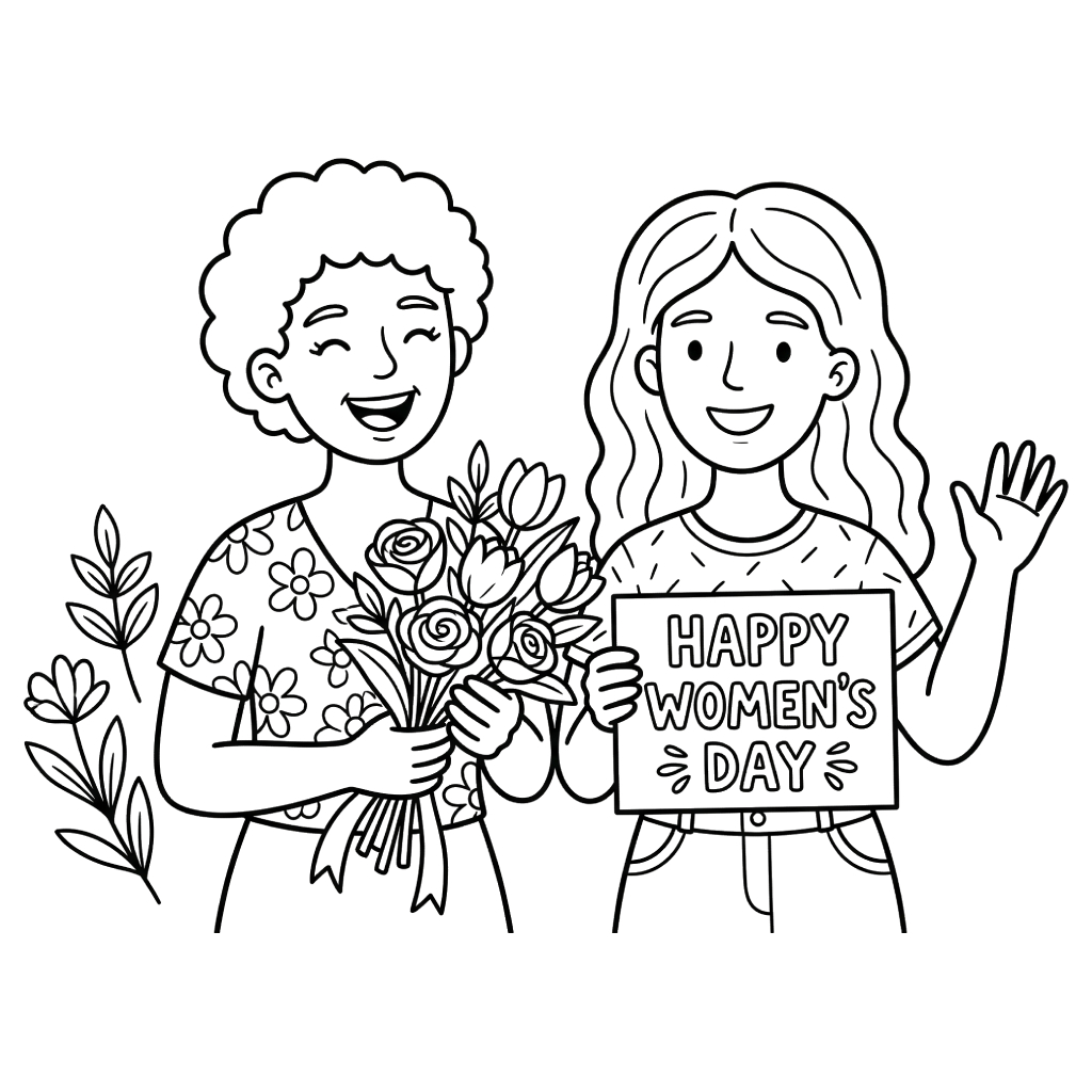 Feliz día de la mujer 9 páginas para colorear gratis Happy Women’s Day pdf