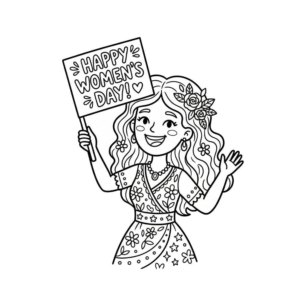 Feliz día de la mujer 15 páginas para colorear gratis Happy Women’s Day pdf 1