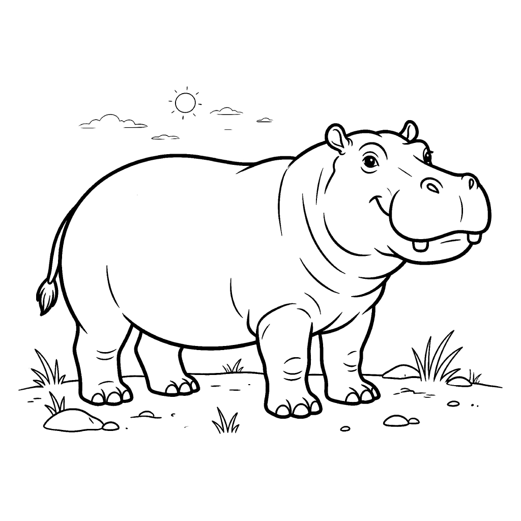 Druckbare Ausmalbilderseiten Nilpferd