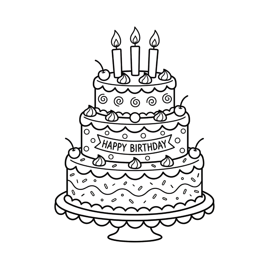 Pastel De Cumpleaños páginas para colorear gratis 1