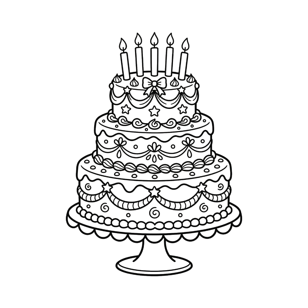 páginas para colorear imprimibles Pastel De Cumpleaños