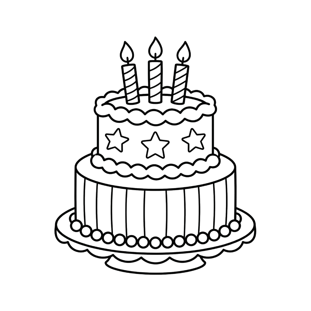 felices páginas para colorear Pastel De Cumpleaños