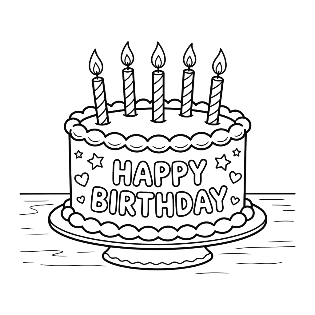 Pastel De Cumpleaños páginas para colorear imprimibles 1