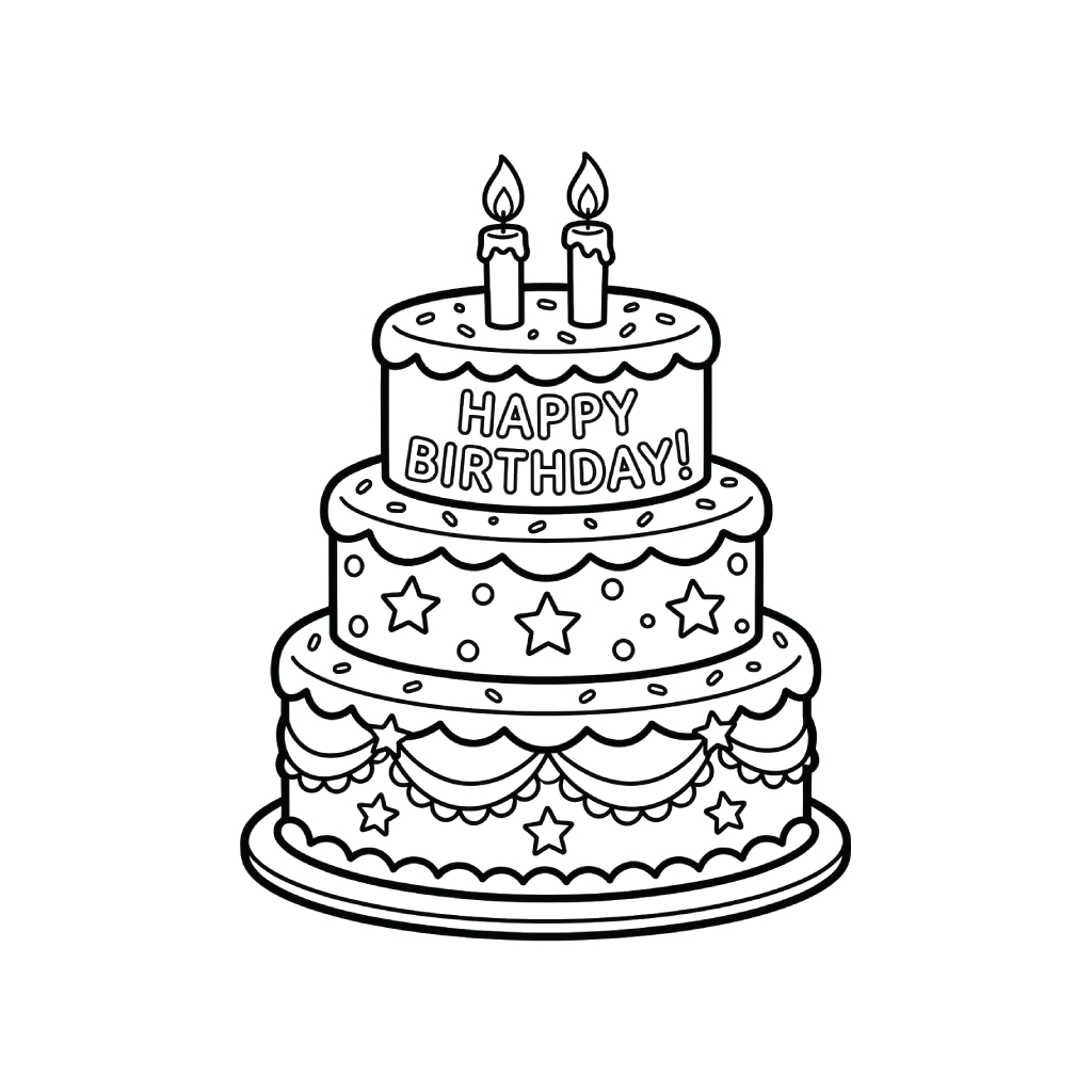 páginas para colorear lindas y fáciles de Pastel De Cumpleaños