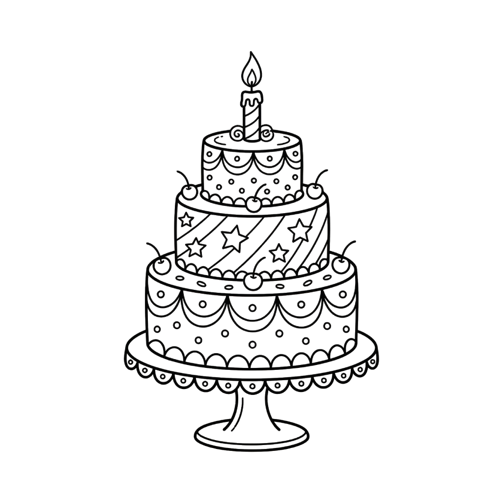 páginas para colorear gratis Pastel De Cumpleaños 1