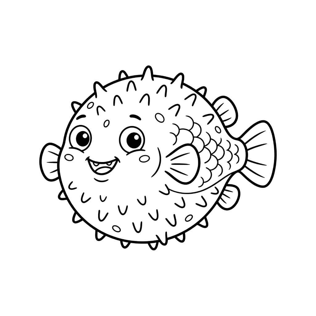 Pez Globo 6 páginas para colorear lindas y fáciles de Pez Globo