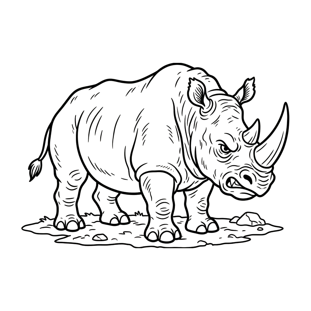 páginas para colorear detalladas de Rinoceronte para adultos