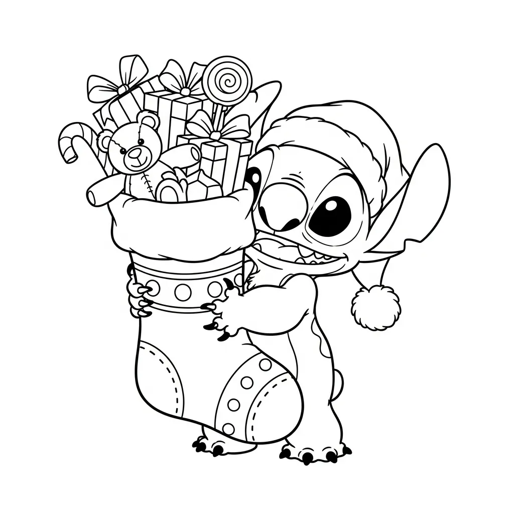Stitch de Navidad 2 páginas para colorear para Stitch de Navidad
